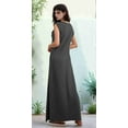 thumbnail image 5 of 2025 Women Summer Round Neck Casual Loose Split Wrinkle-Free Long Maxi Vacation Dress with Pockets Dark Gray L, 5 of 7