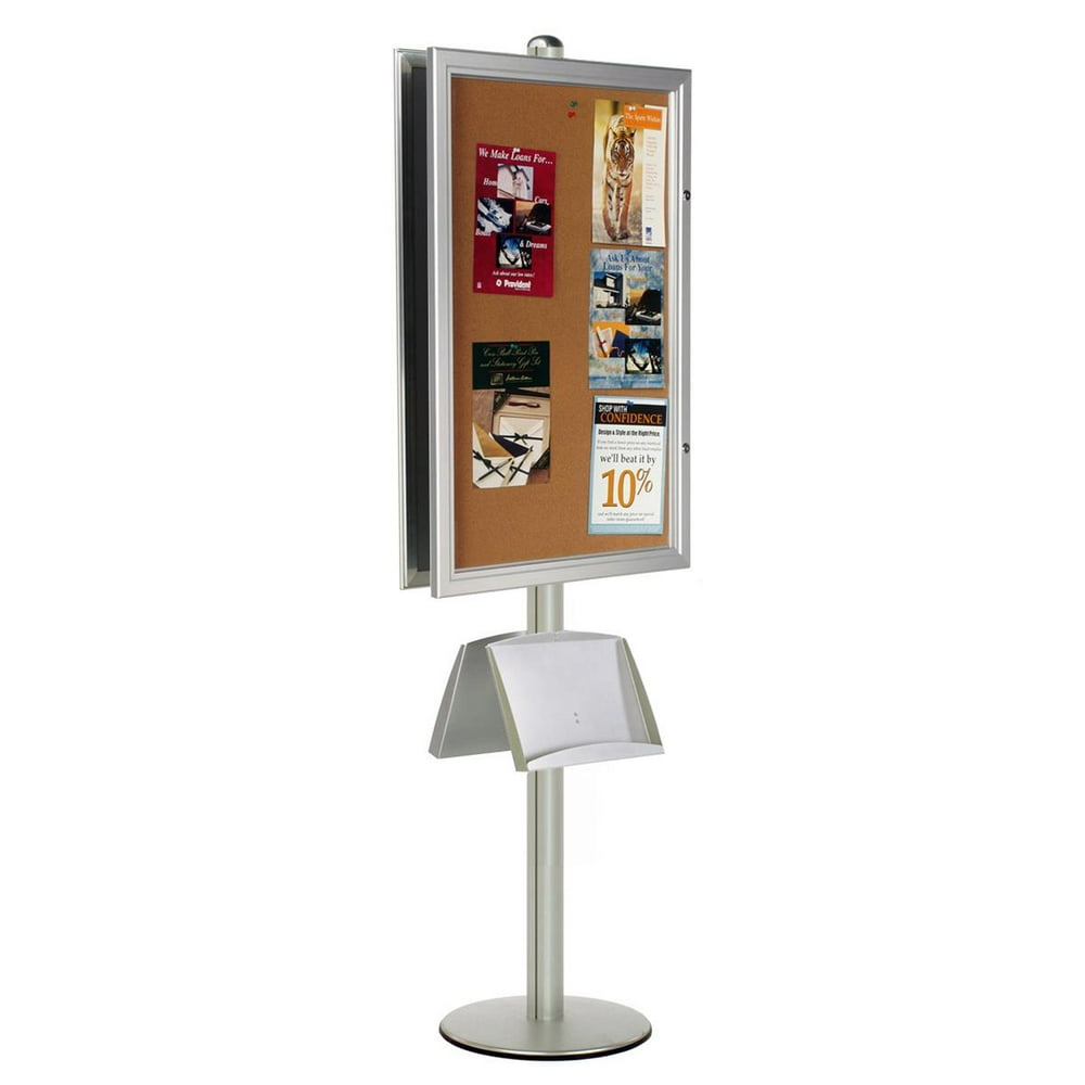 Displays2go Double Sided Bulletin Board with Brochure Pocket, Steel
