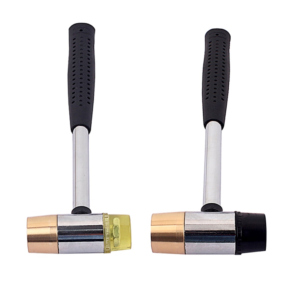 Vensio -Professional Brass Fret Hammer for Guitar Luthier Work, Double Head Fretting Tool with UHMW and Brass Heads and Solid Wood Handle, Yellow 10.4 Inch