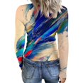 thumbnail image 6 of Sexy Tops for Women Long Sleeve Vintage Texture Print Blouses Y2k Going Out Tees Blouses Dressy Casual Crew Neck Spring Day T Shirts Blue S, 6 of 6