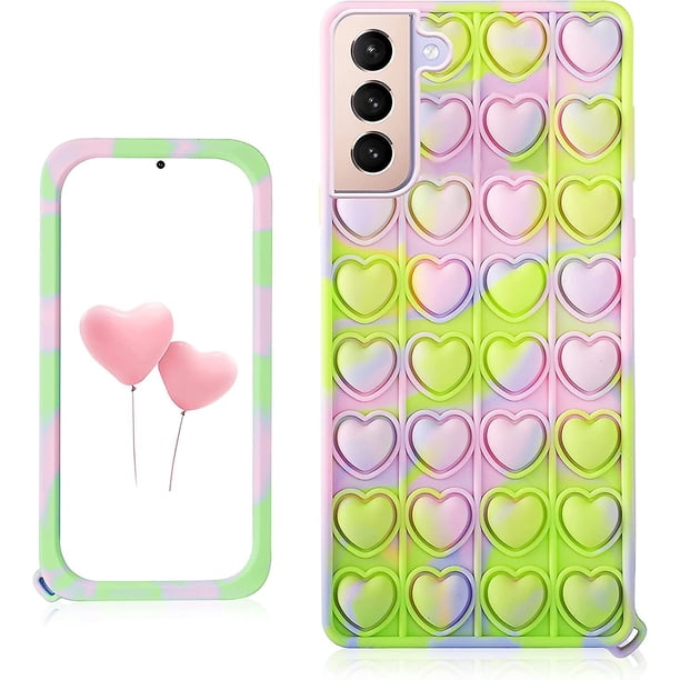 Corazón verde para Samsung Galaxy S21 Plus S21+ Funda de silicona Diseño de dibujos animados Divertido Lindo Único Fidget Cool Kawaii Fundas divertidas para niños Niñas Usted
