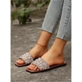 thumbnail image 4 of Wrongduck Women's Glitter Jeweled Slippers, Sparkly Pearl Beaded Flat Sandals, Open Toe Slip-On Slide Shoes for Summer Vacation Casual Wear, 4 of 6