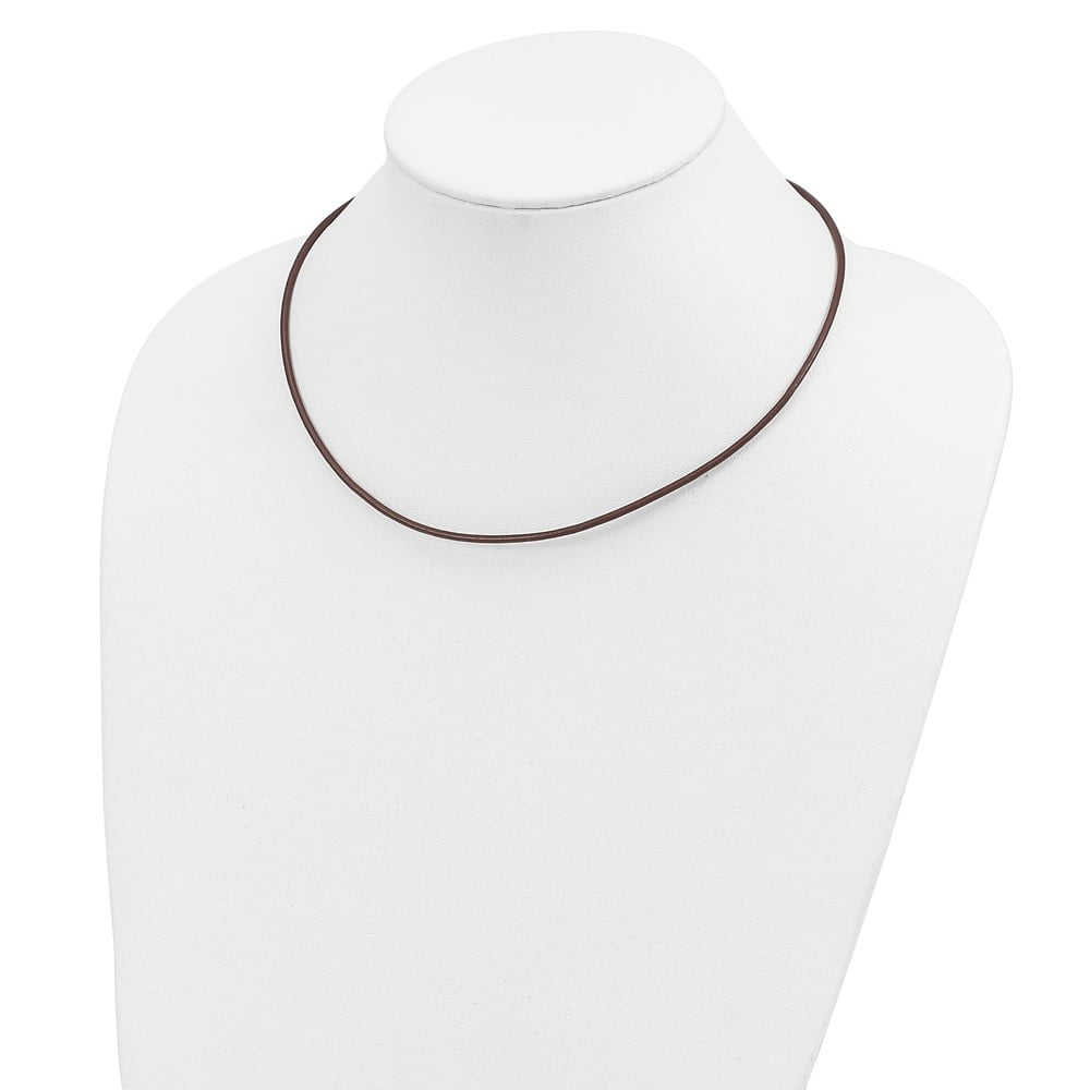 14K Yellow Gold Cord & Leather Chain Necklace 2 mm Brown 16 inch