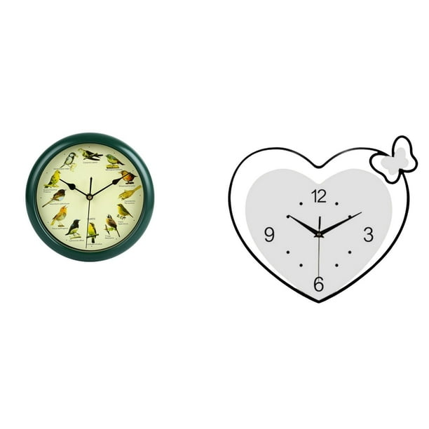 Reloj De Pared Con Forma De Corazón Verde Melódico, Diseño De Pájaros Musicales Creativos, Acrílico, Movimiento Silencioso, Decorativo Para Habitación, Estudio, Dormitorio, Regalo De