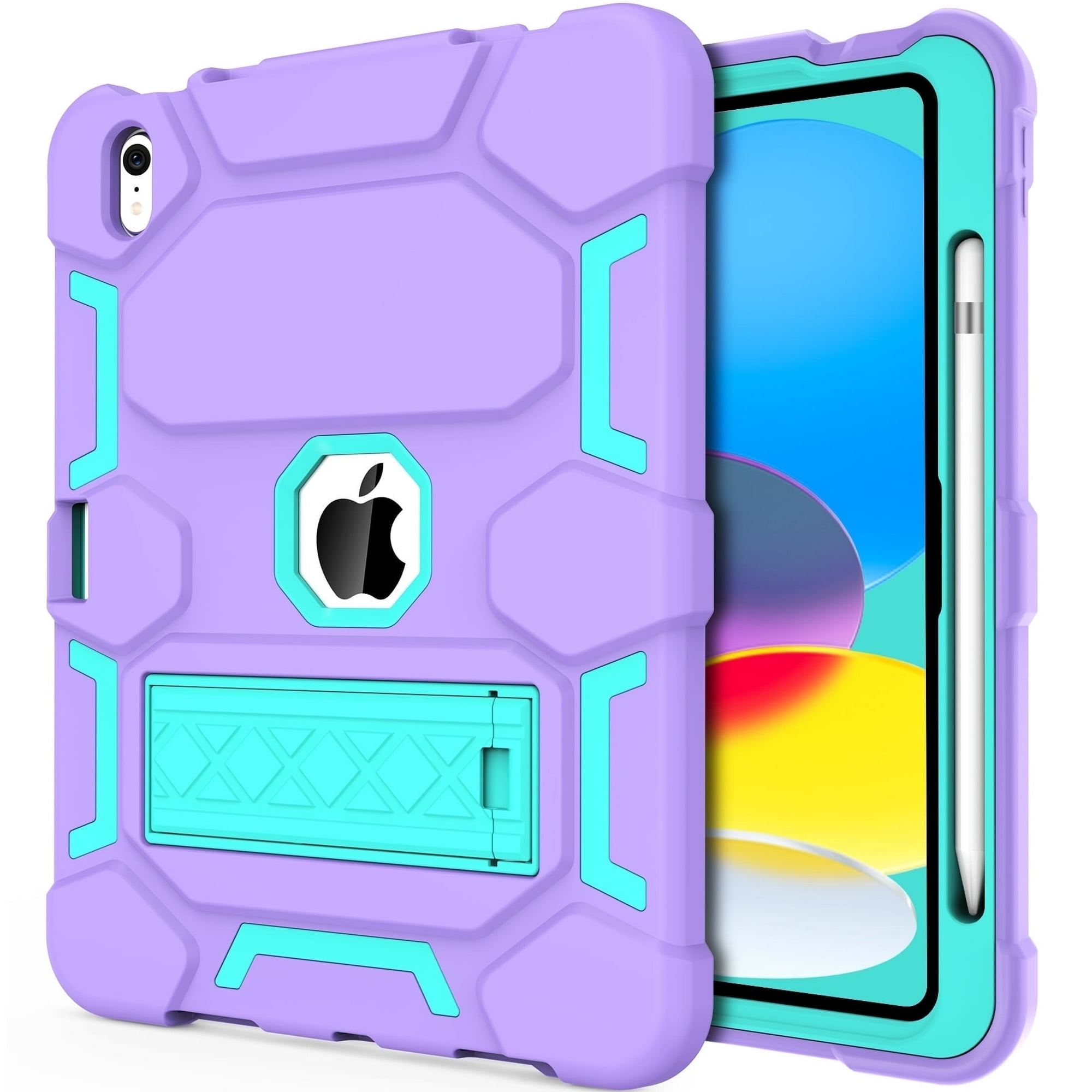 Rantice Case for iPad 10th Generation 10.9 Inch 2022, iPad (A16) 11th Generation 11 Inch 2025, with Kickstand & Pencil Holder, Heavy Duty Shockproof Hybrid Protective Cover, Purple+Green