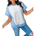 thumbnail image 2 of Womens Tops Color Block Crewneck Short Sleeve T Shirts Casual Oversized Summer Outfits Blue M, 2 of 9