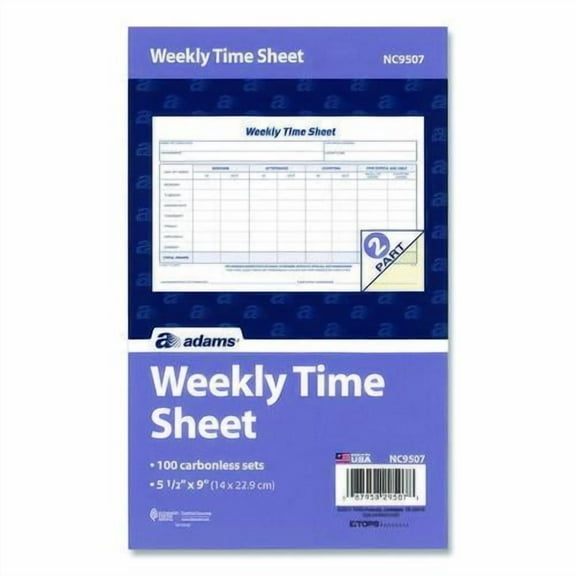 Weekly Time Sheets, Two-Part Carbonless, 8.5 x 5.5, 100 Forms Total | Bundle of 2