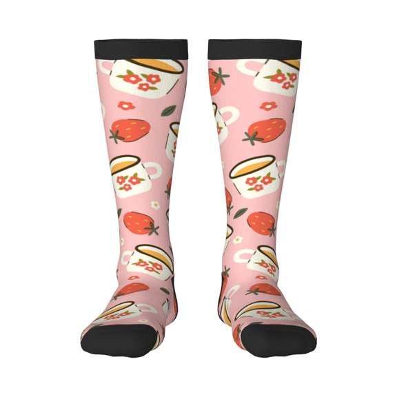 Hirioo Floral Mugs And Strawberries for Adult Stockings Breathable Sock Non-Pilling,Contrasting Color Design