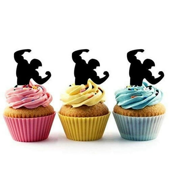 Whimsical Practicality's Bodybuilder Strong Muscle Man Silhouette Acrylic Cupcake Toppers 12 pcs