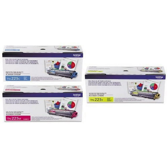 Genuine Brother TN225 (TN-225) High Yield Color (C/M/Y) Toner Cartridge 3-Pack (TN225C ,TN225M ,TN225Y) Brother HL-3140CW, HL-31