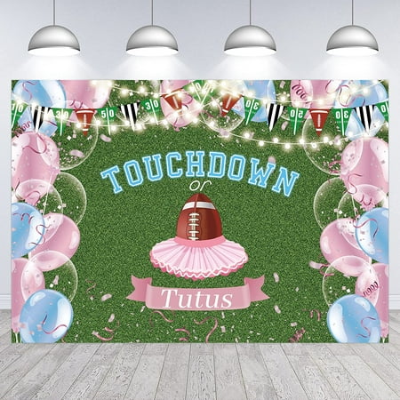 Image of 7×5ft Touchdown or Tutus Gender Reveal Backdrop American Football Green Leaf Pregnant Announcement Gender Neutral Background Newborn Baby Shower Party Decorations Supplies Banner