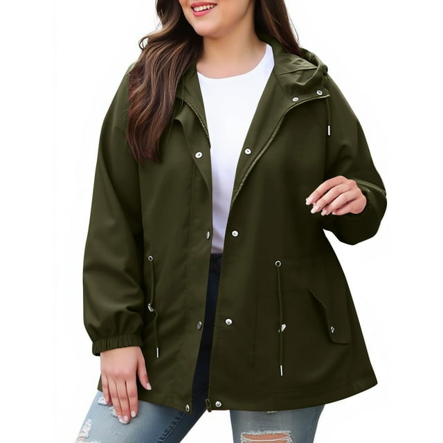 WRKEKC Veste Imperméable pour Femmes avec Capuche Coupe-Vent Légère Respirante Imperméable pour Randonnée en Plein Air Voyage Vert Armée 4TG