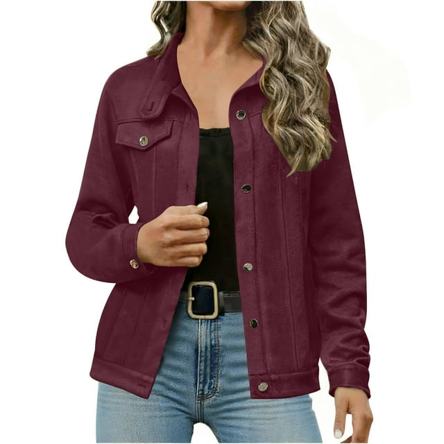 AUNVITO Women's Suede Leather Jacket Notched Lapel Short Waistcoat Casual Chic Style