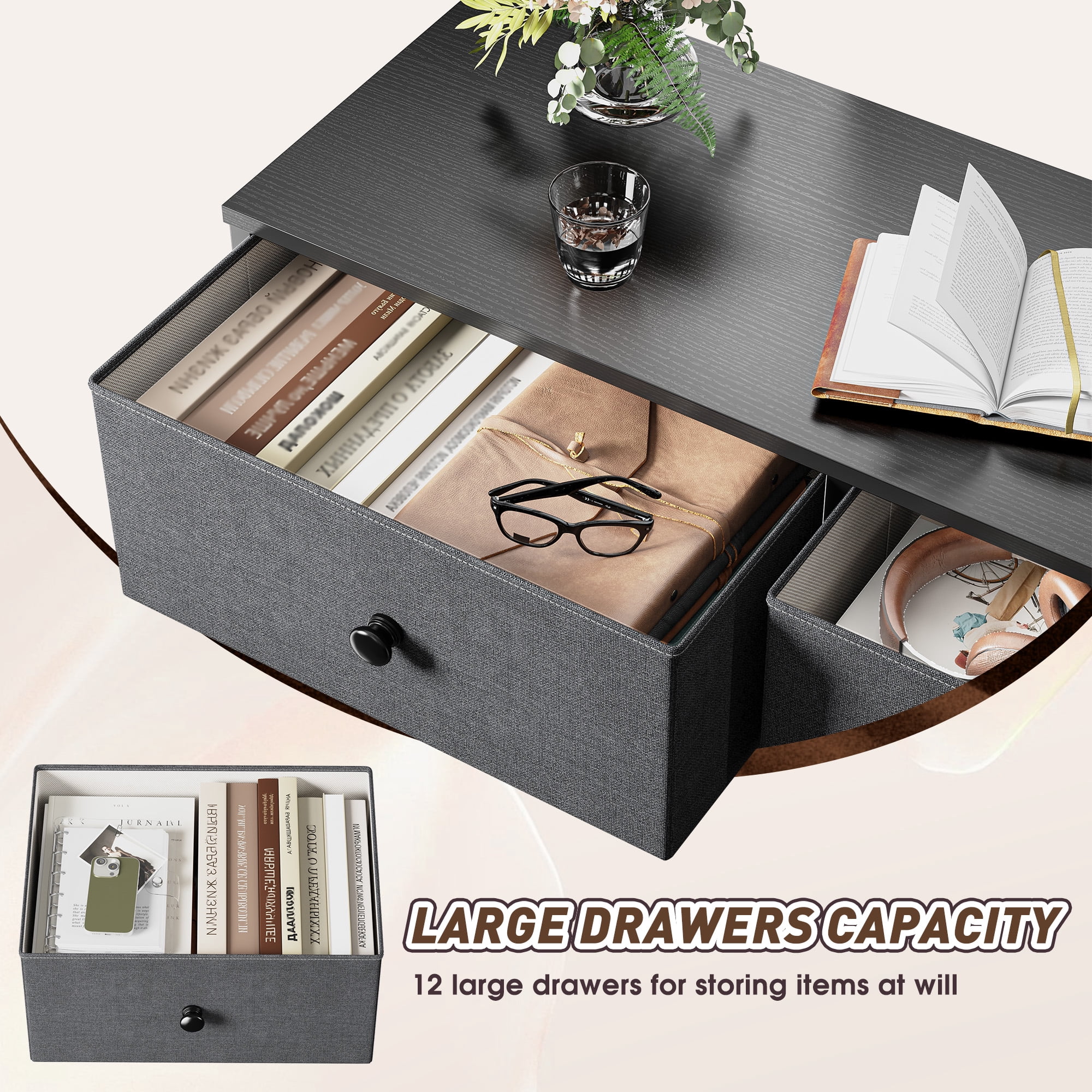 52.2" H Dresser for Bedroom with Fabric Drawers Tall Dresser with Wooden Top for Living Room, Light Gray