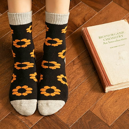 

IWRUHZY Winter Women Coral Fleece Socks Middle Tube Cute Flowers Terry Stocking