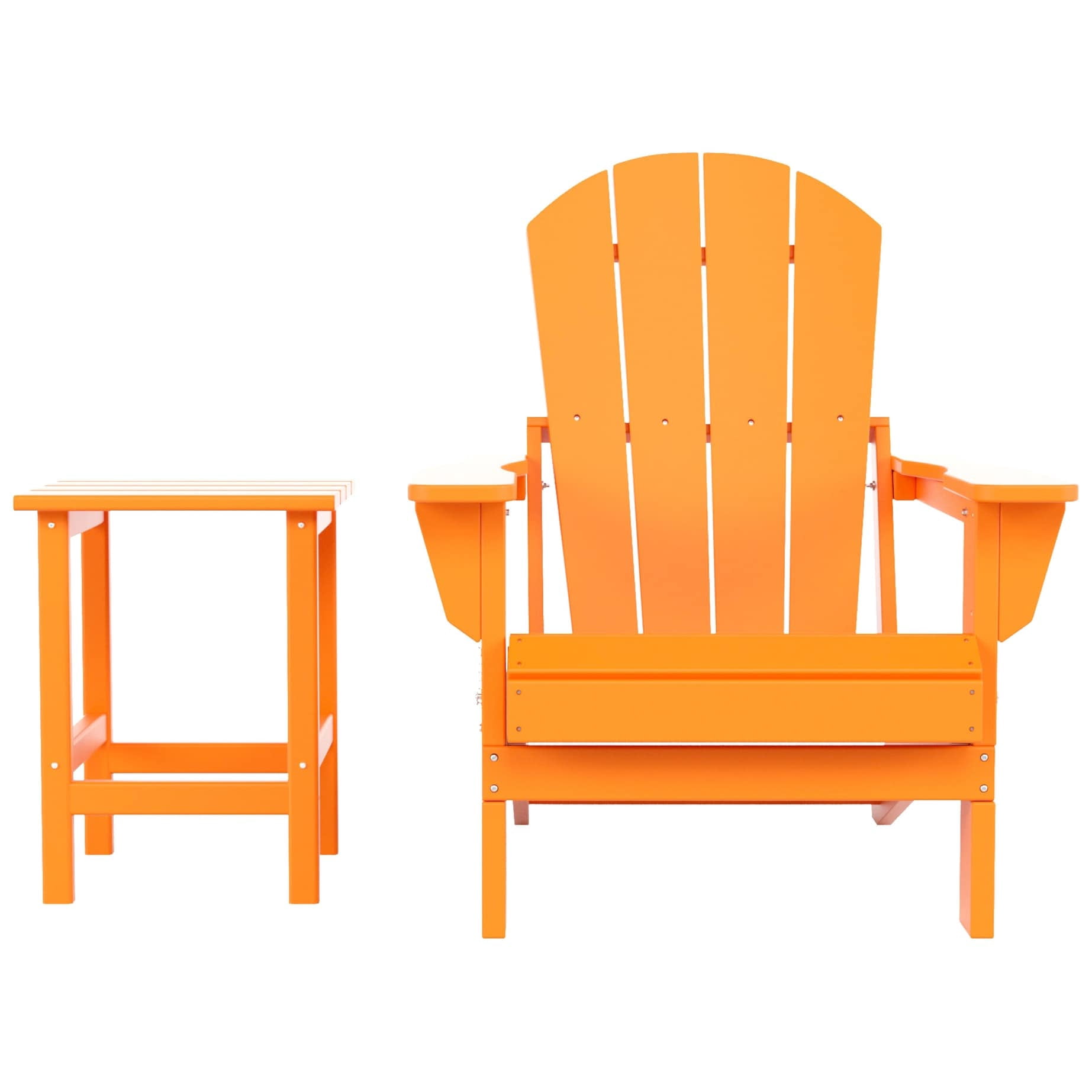 Polytrends  Laguna Hdpe All Weather Outdoor Patio Foldable Adirondack Chair With Side Table (2-Piece Set) Orange