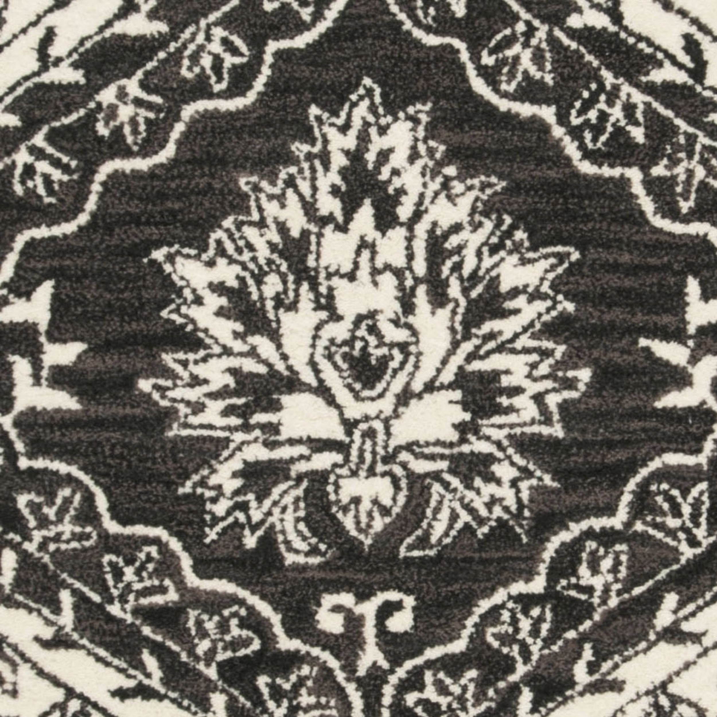 SAFAVIEH Blossom Maxwell Damask Floral Wool Area Rug, Charcoal/Ivory, 6' x 6' Square