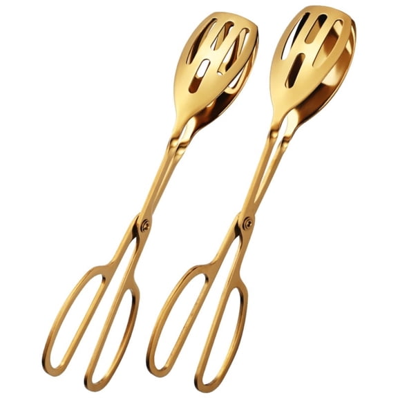 Gold Tongs for Cooking & Serving, Stainless Steel Scissor Design 2-Pack, Anti‑Slip Heat Resistant Kitchen Utensil for BBQ & Buffet