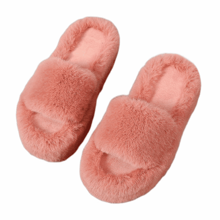 

JUSTUP Women s Cross Band Slippers Soft Plush Furry Cozy Open Toe House Shoes Indoor Outdoor（8）