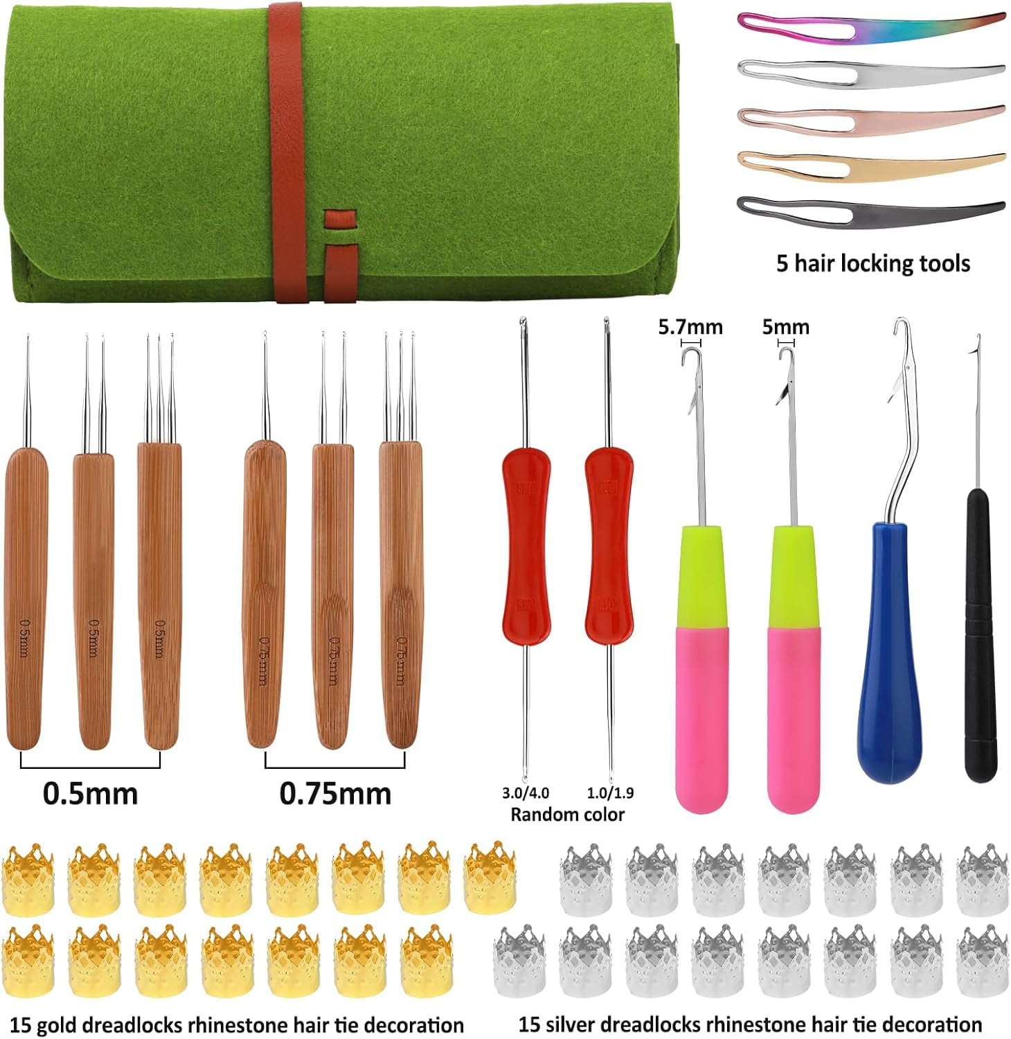 Dreadlock Crochet Hook, 48 Pcs Dreadlock Crochet Hook Tool, 6 Dreadlock Crochet Needle, Different Size Bent Latch Hook, Crochet Needle for Hair Braiding with Case and Dreadlocks Tool