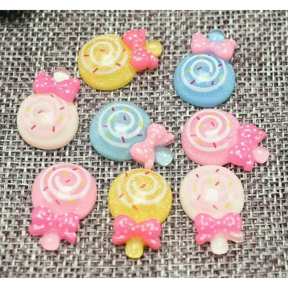 U8MO 50 Mixed Color Flatback Resin Crystal Lollipop Candy Cabochons 15X21mm Hair Acce