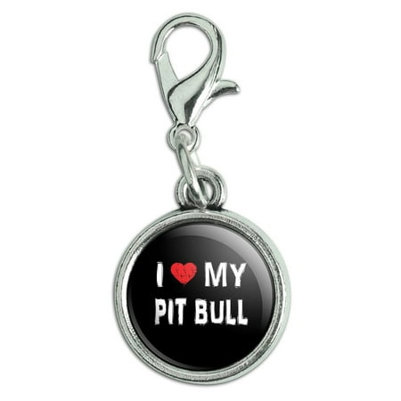 Pit Bull Pulling I Love My Pit Bull Stylish Antiqued Bracelet Pendant Zipper Pull Charm with Lobster Clasp ()