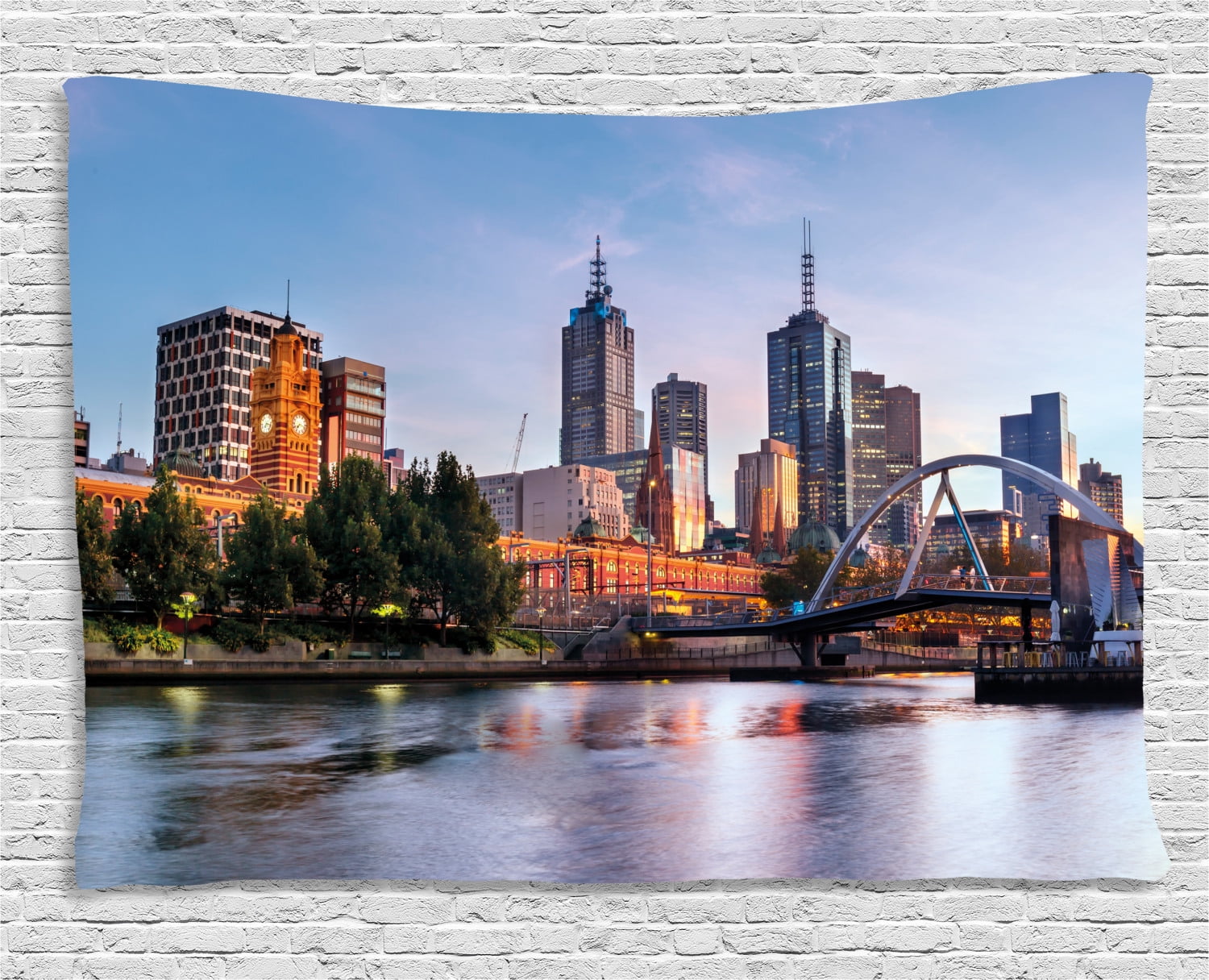 City Tapestry, Early Morning Scenery in Melbourne Australia Famous Yarra River Scenic, Wall 