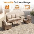 thumbnail image 5 of Poteban Outdoor Patio All Weather Wicker Furniture Sets,with Coffee Table, Sofa, Swivel Rocking Chair and Ottoman,for Pool, Backyard, Garden, 6 Pieces, 5 of 12