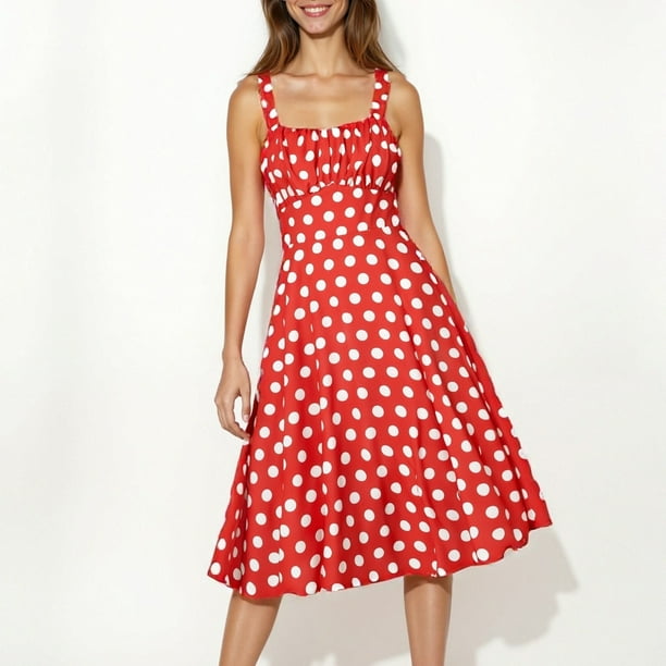 Vestido Informal de Lunares Para Mujer, Corte A, Sin Mangas, Estilo Bohemio, Fluido, de Verano, Con Tirantes Ajustables