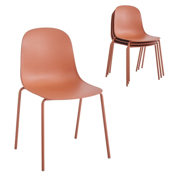 XDECO Stackable Dining Chair Set of 4, Minimalist Modern Water Resistant Chair for Indoor Outdoor, 300lbs Capacity, Easy Assembly, Terracotta Red