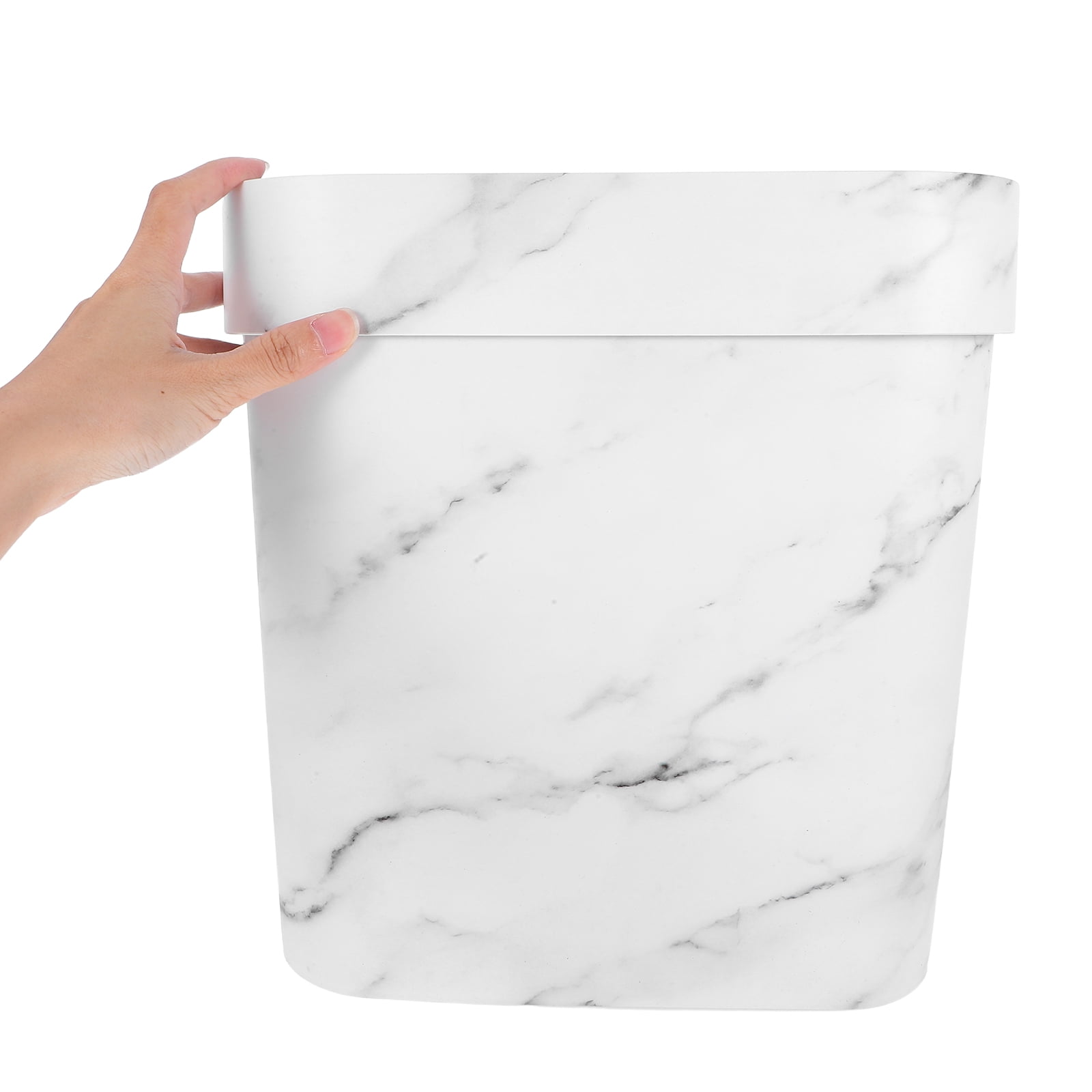 Soimiss White Marble Pattern Oval Plastic Wastebasket Lidless Trash Can for Bathroom and Kitchen