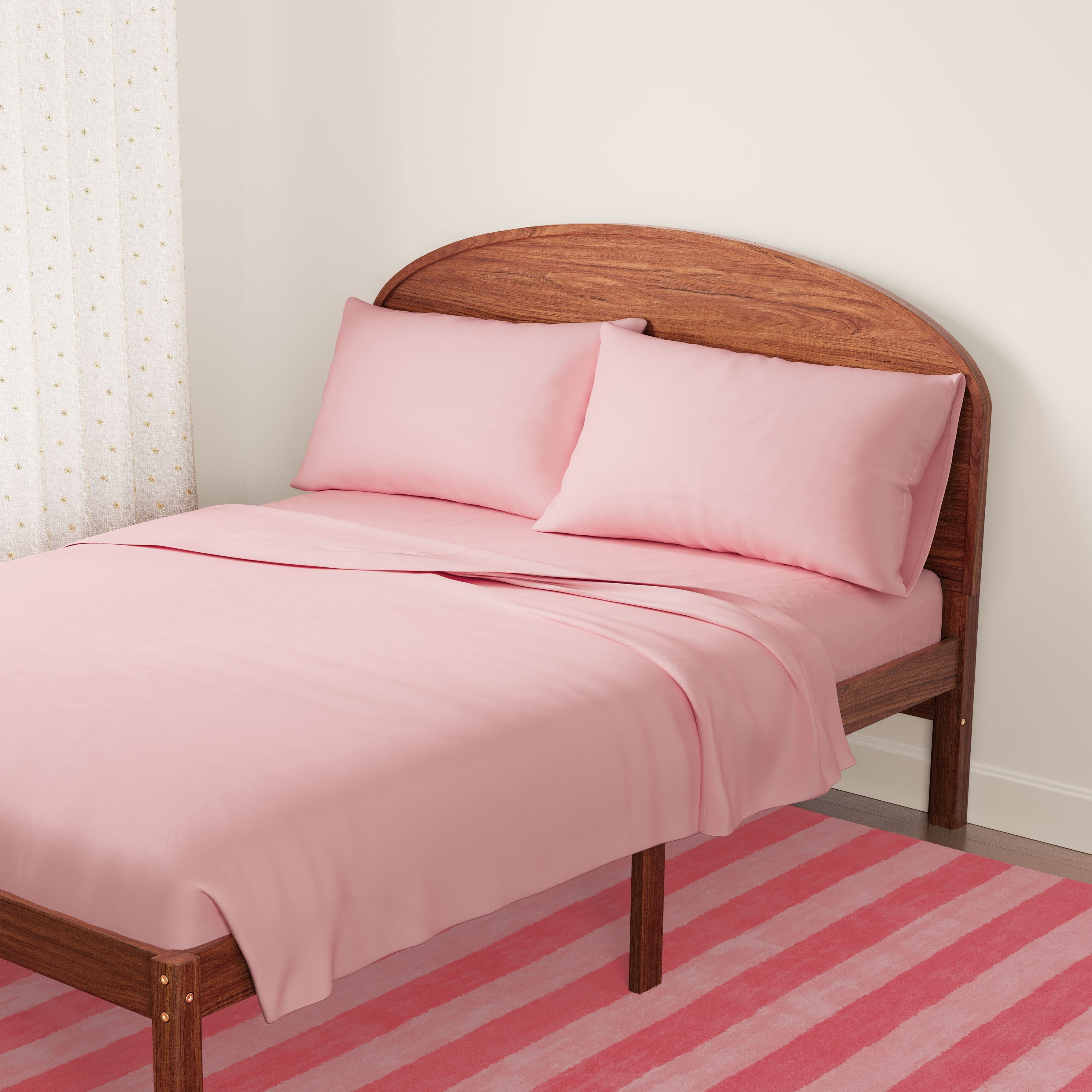Mainstays Kids Microfiber Bed Sheet Set, Queen, Light Pink, 4 Pieces