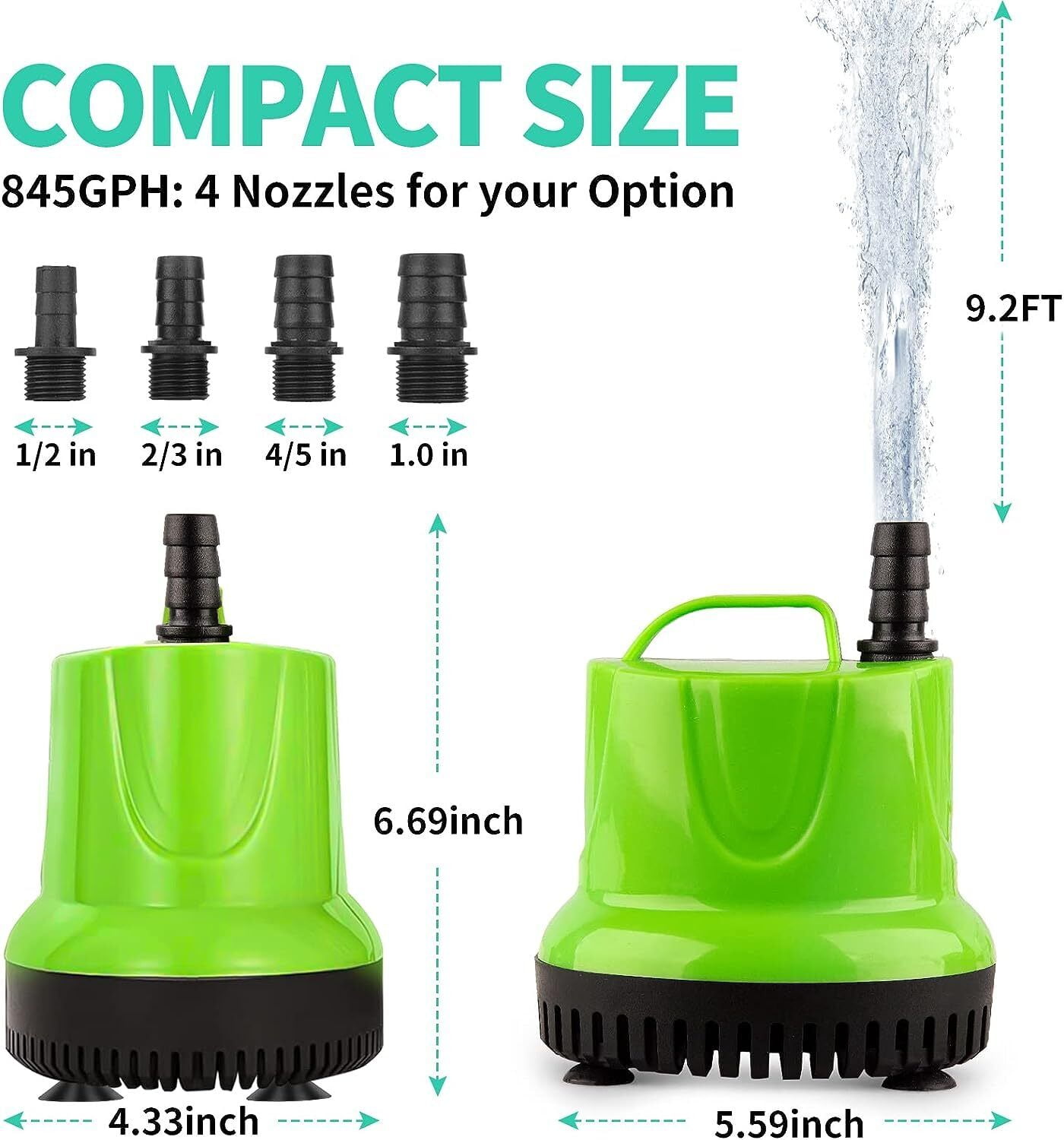 DISEN 845 GPH 60W Submersible Water Pump for Pond Aquarium Hydroponics Fish Tank Fountain Waterfall