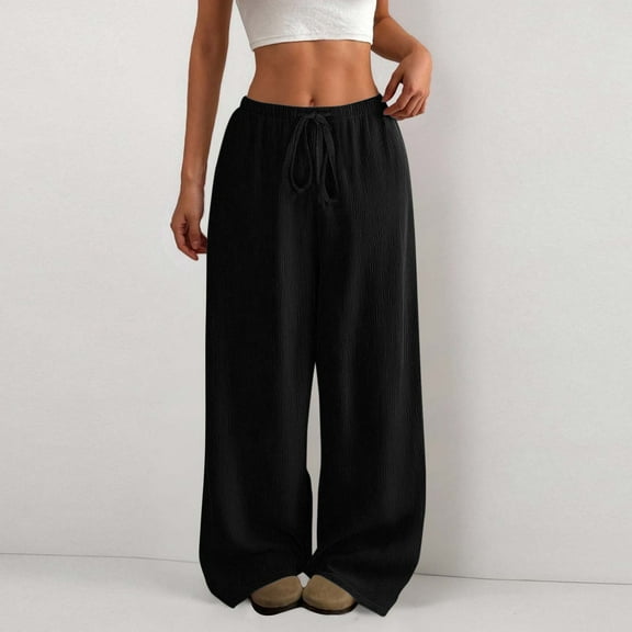 Black Wide Leg Sweatpants Women's Solid Casual Pants Straight Leg Lightweight Loose Trousers with Pockets Fashion Clothing
