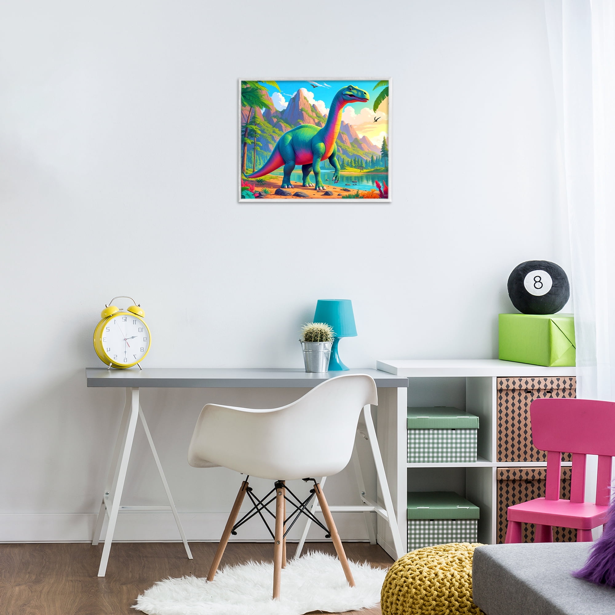 Stupell Industries Vibrant Brontosaurus by River White Framed Giclee Art, design by Tabz Jones