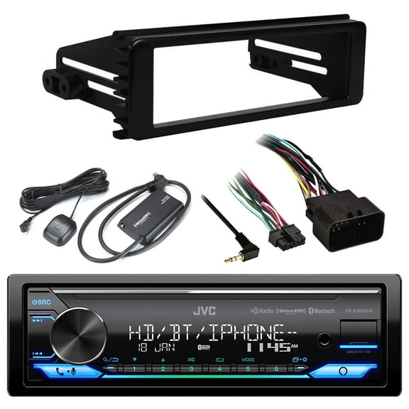 JVC KD-X480BHS Single DIN Bluetooth USB AUX LED Illumination AM/FM Radio Stereo SiriusXM Ready Amazon Alexa LED Car Audio Receiver Harley 98-2013 FLHX Install Adapter Kit, SiriusXM Radio Tuner Kit
