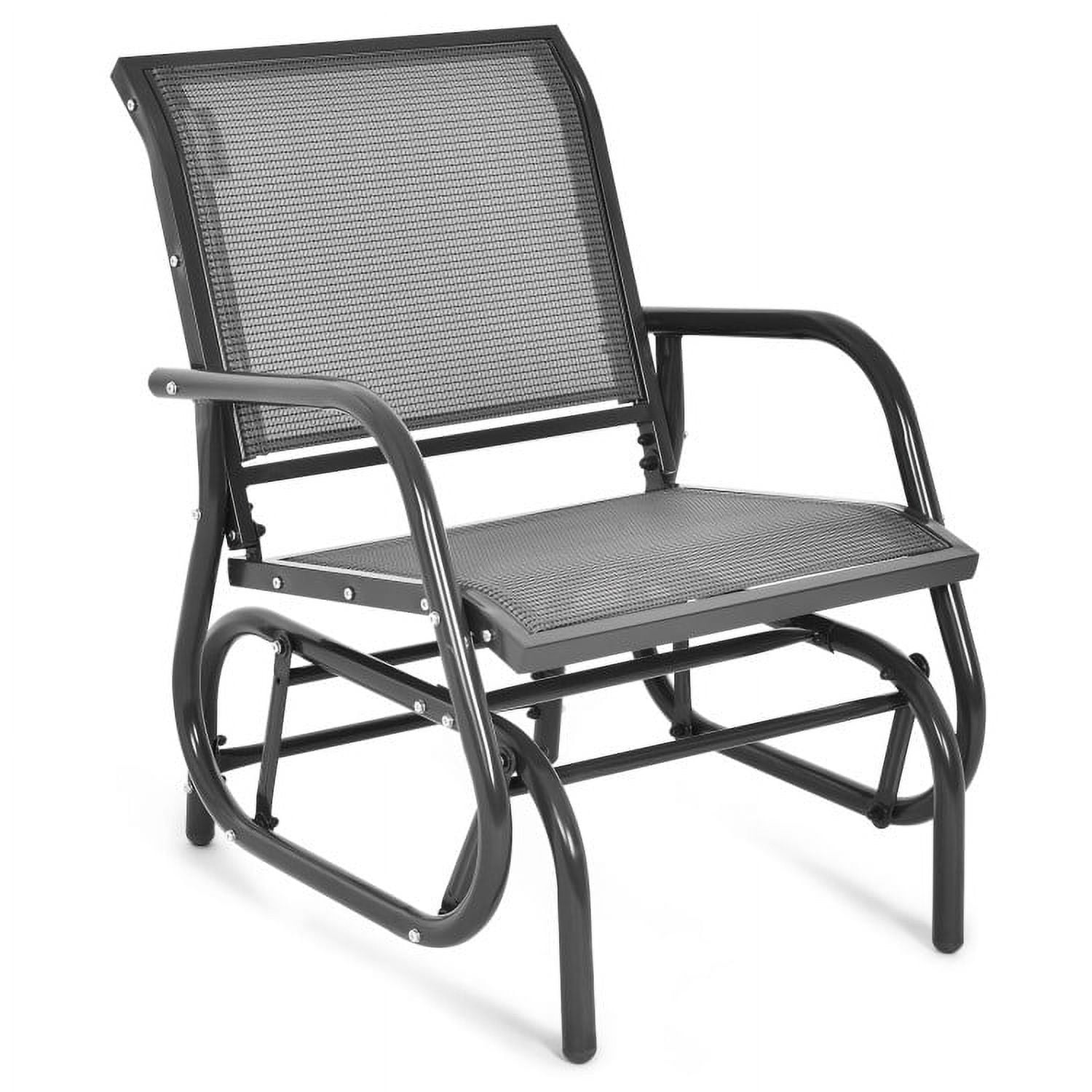 Spaco Outdoor Single Swing Glider Rocking Chair with Armrest-Brown, Outdoor Glider Rocking Chair Cushion Lawn for Porch,Backyard,Indoor and Garden, Gray