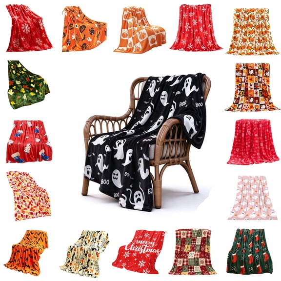 Nkmbld Halloween Flannel Throw Blanket, Fuzzy Fluffy Soft Cozy Throw Blanket for Sofa, Chairs and Bed, Harvest Gifts and Farmhouse Fall Home Decor