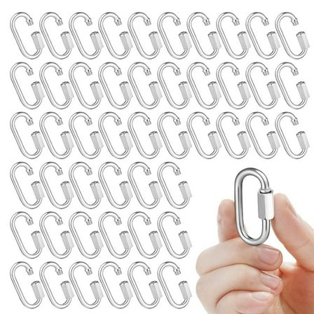 50 Pcs Stainless Steel Quick Chain Link M3.5, 1.45 Inch, 174lbs D Shape Locking Chain Hooks Chain Link Connector,50 x Chain Link Connector,Silver