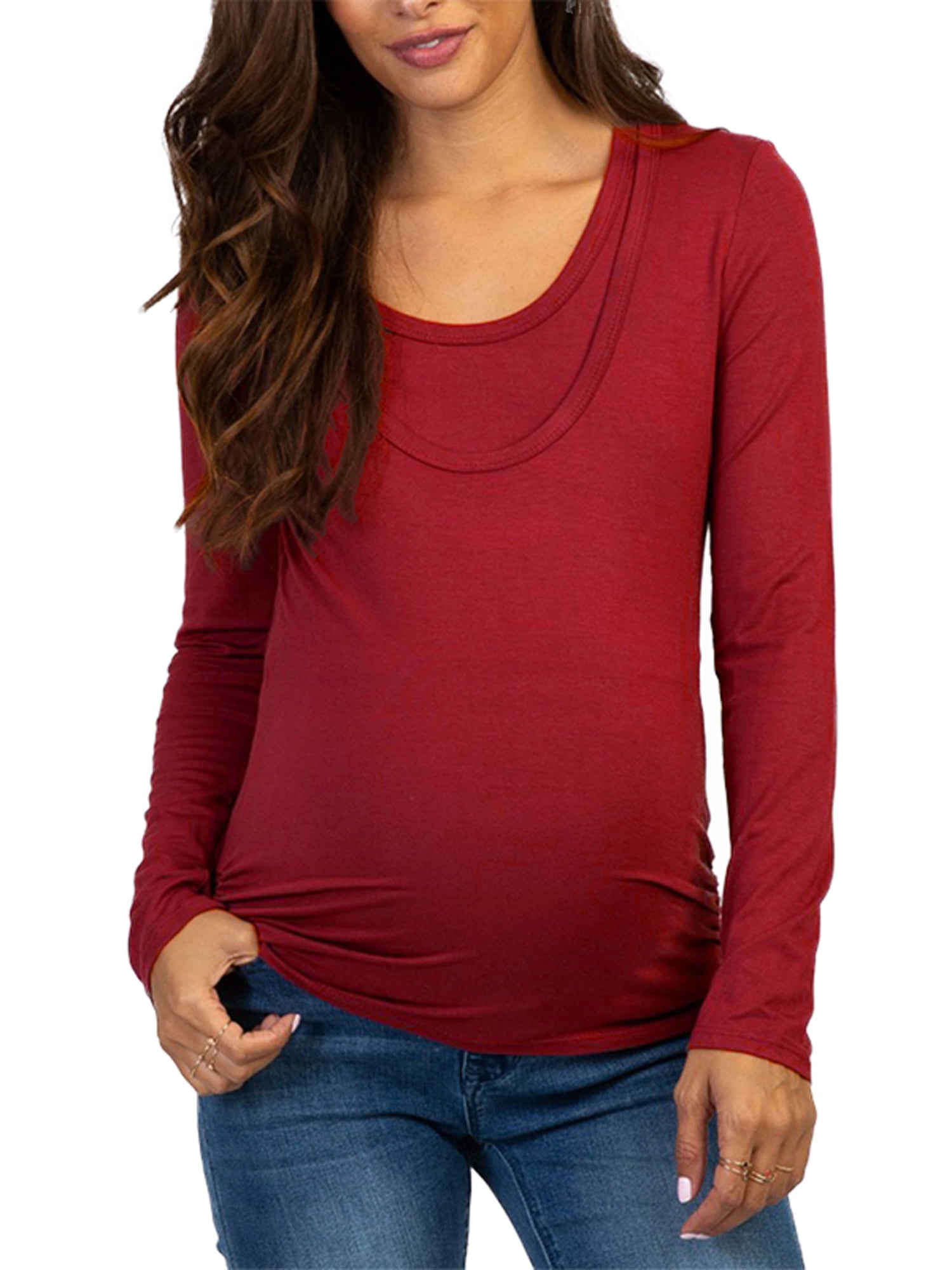 Wodstyle Women's Pregnant Breastfeeding Long Sleeves Maternity Nursing Plain T Shirts