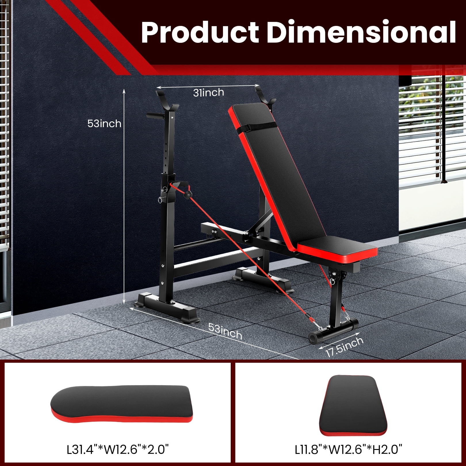 VIBESPARK Adjustable Weight Bench 600lbs 4-in-1 Foldable Workout Bench Set with Barbell Rack & Pull Rope, Multi-Function Strength Training Bench Press Exercise Equipment for Home Gym