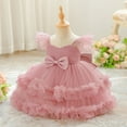 thumbnail image 6 of Vividxx Girls Dress Girls Party Dress With Bow Tiered Skirt Flutter Sleeves Formal Occasion Performance Tutu Gown 2-3 Years, 6 of 9