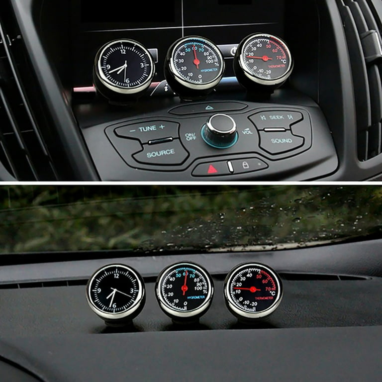 Walbest Auto Car Vehicle Thermometer Hygrometer Clock,Mini Small Classic  Dashboard Thermometer Hygrometer Clock,3 in 1 for Car Cool Decoration 