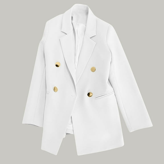 PiGOGI Women's Long Sleeve Lapel Fake Pocket Blazer Jacket for Business Casual office Outfit White XL