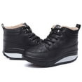 thumbnail image 4 of hopeusnice Women's Wedge Winter Boots Warm Fuzzy Fleece Lined Lace Up Ankle Booties Comfortable Waterproof Sneakers Black 36, 4 of 9