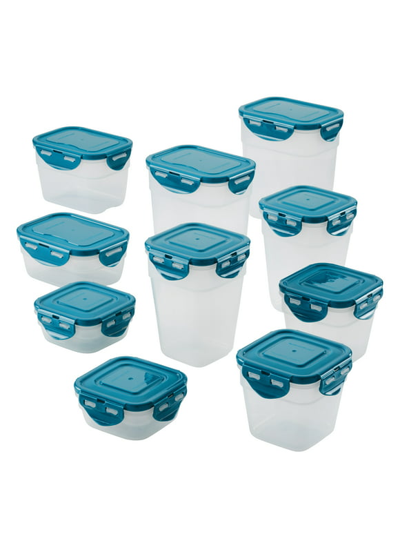 Rachael Ray Leak-Proof Stacking Food Storage Container Set, 20-Piece, Teal Lids