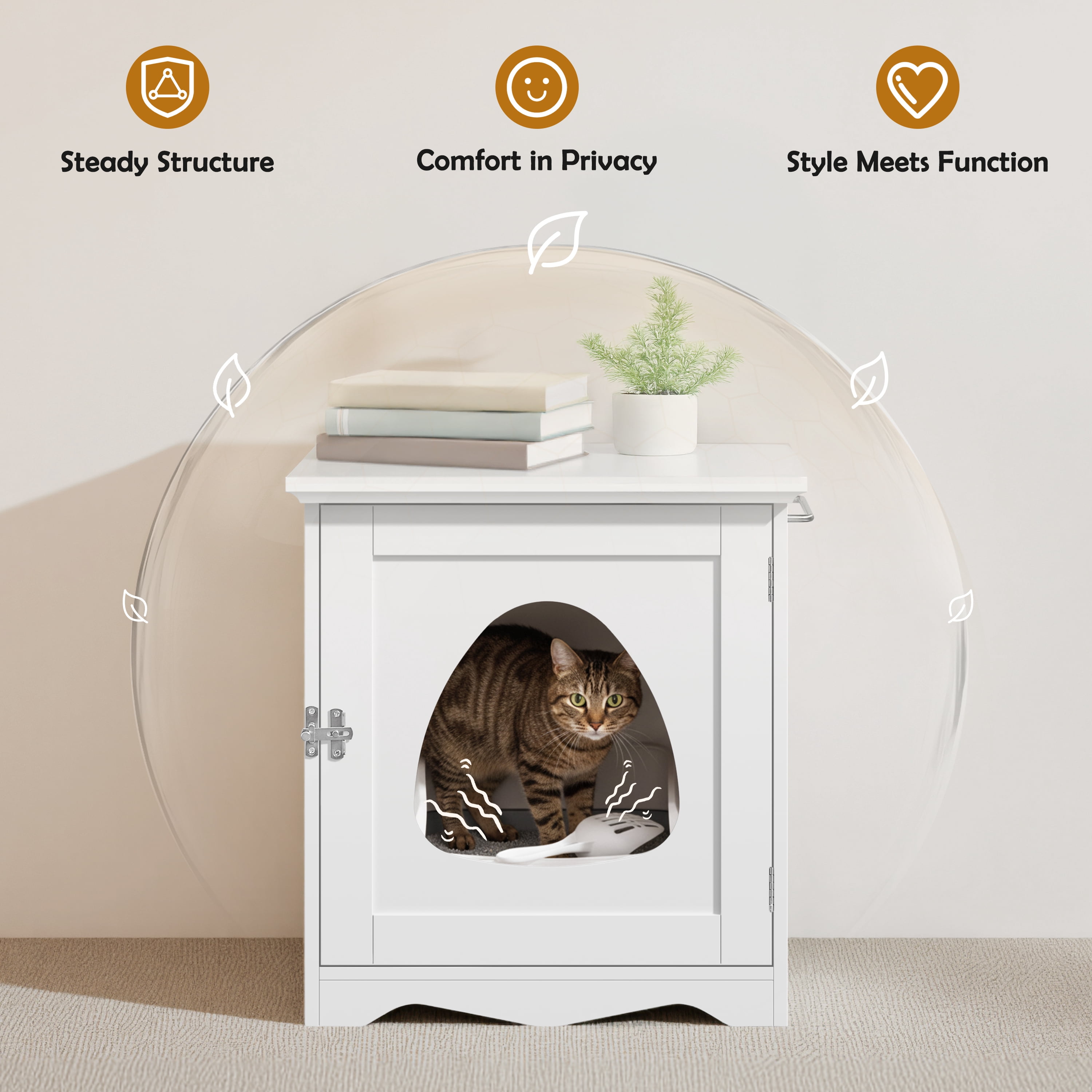 Renwick Enclosed Cat Litter Box Furniture, White