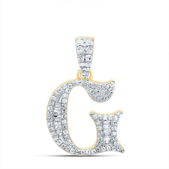 10K Yellow Gold Baguette Diamond Old English Block Font Initial G Pendant 1/4 CT