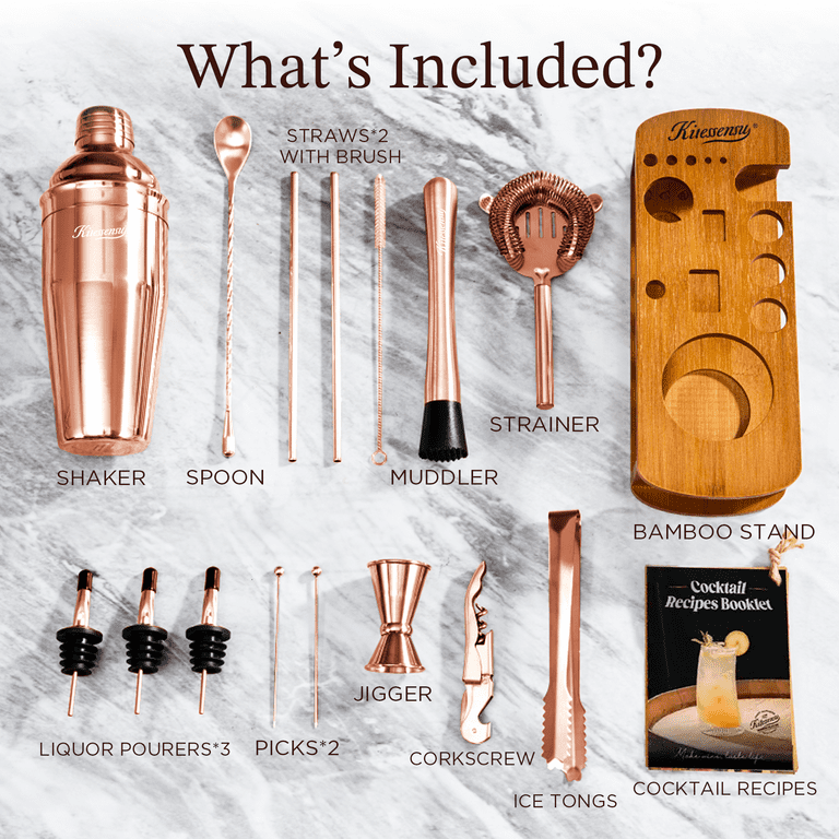 KITESSENSU Bartender Kit, 15-Piece Cocktail Shaker Set with Stand, Drink  Mixer Set, Bar Set with All Essential Bar Accessory Tools |Rose Gold