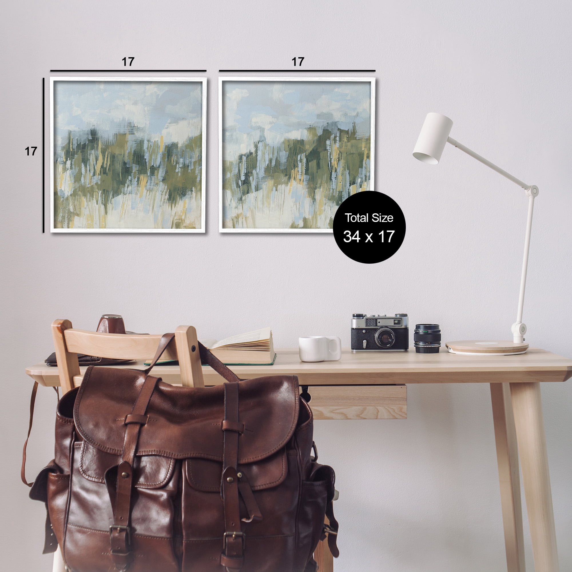 Stupell Industries Abstract Brushed Landscape Abstract Painting White Framed Art Print Wall Art, 17 x 17, Set of 2